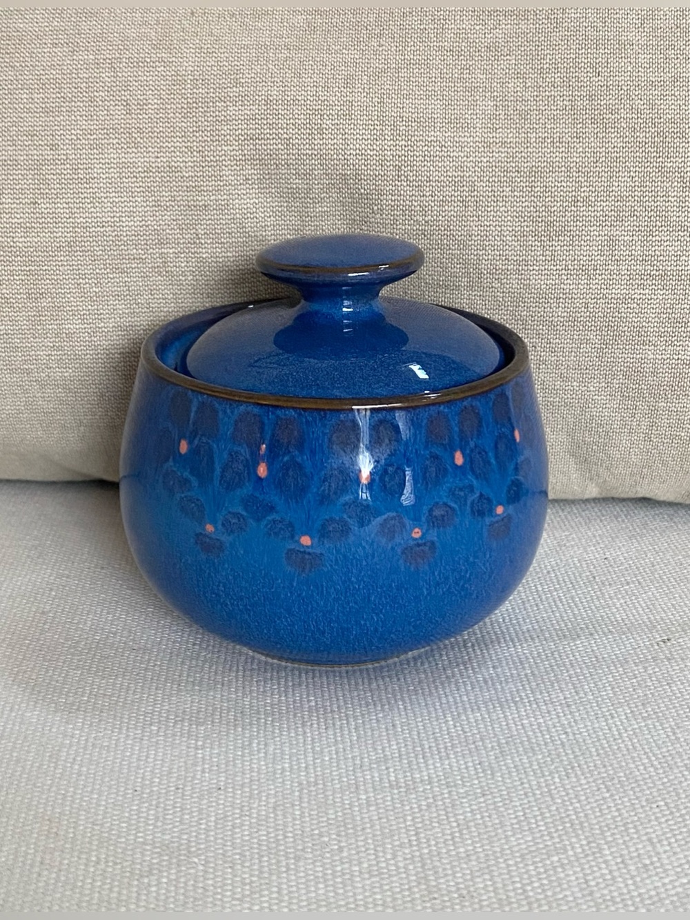 Vintage Denby Langley Midnight Blue Lidded Sugar Bowl Stoneware England